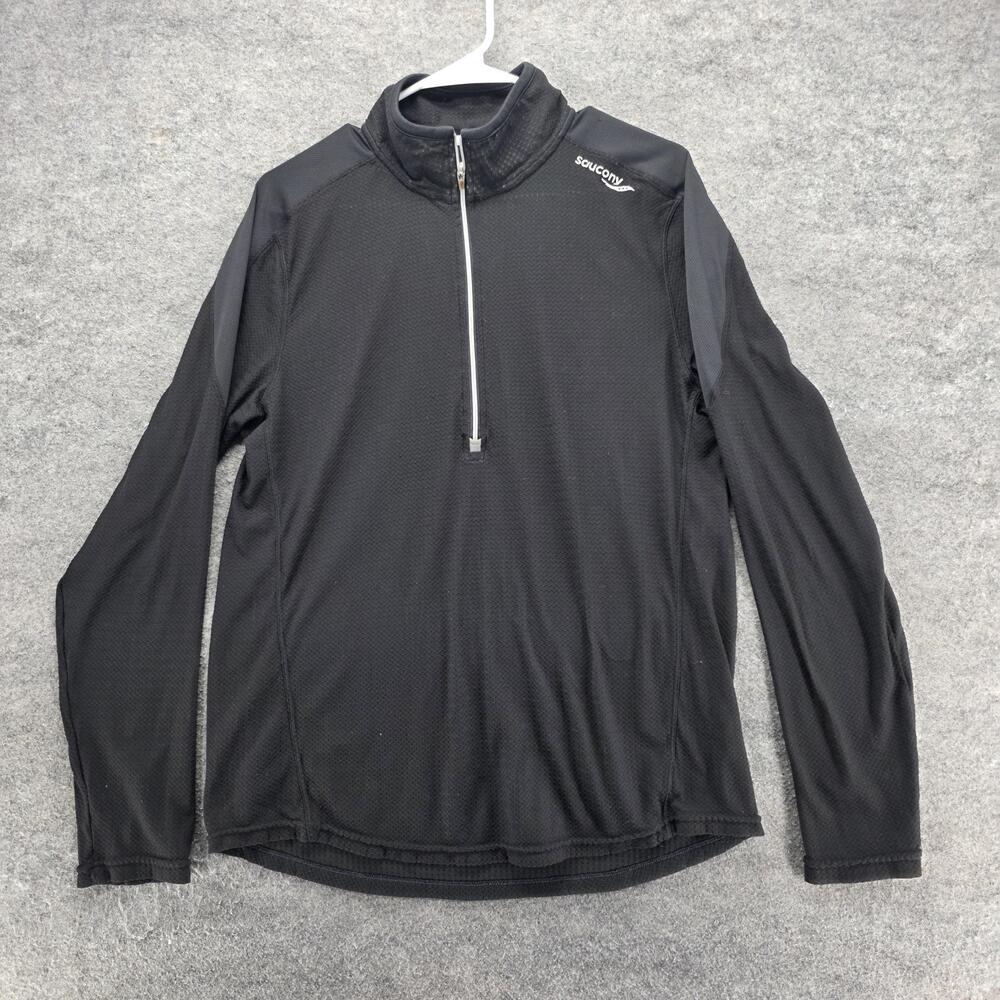 Saucony Pullover Shirt Mens Medium Black Long Sleeve Mock Neck Zip Running